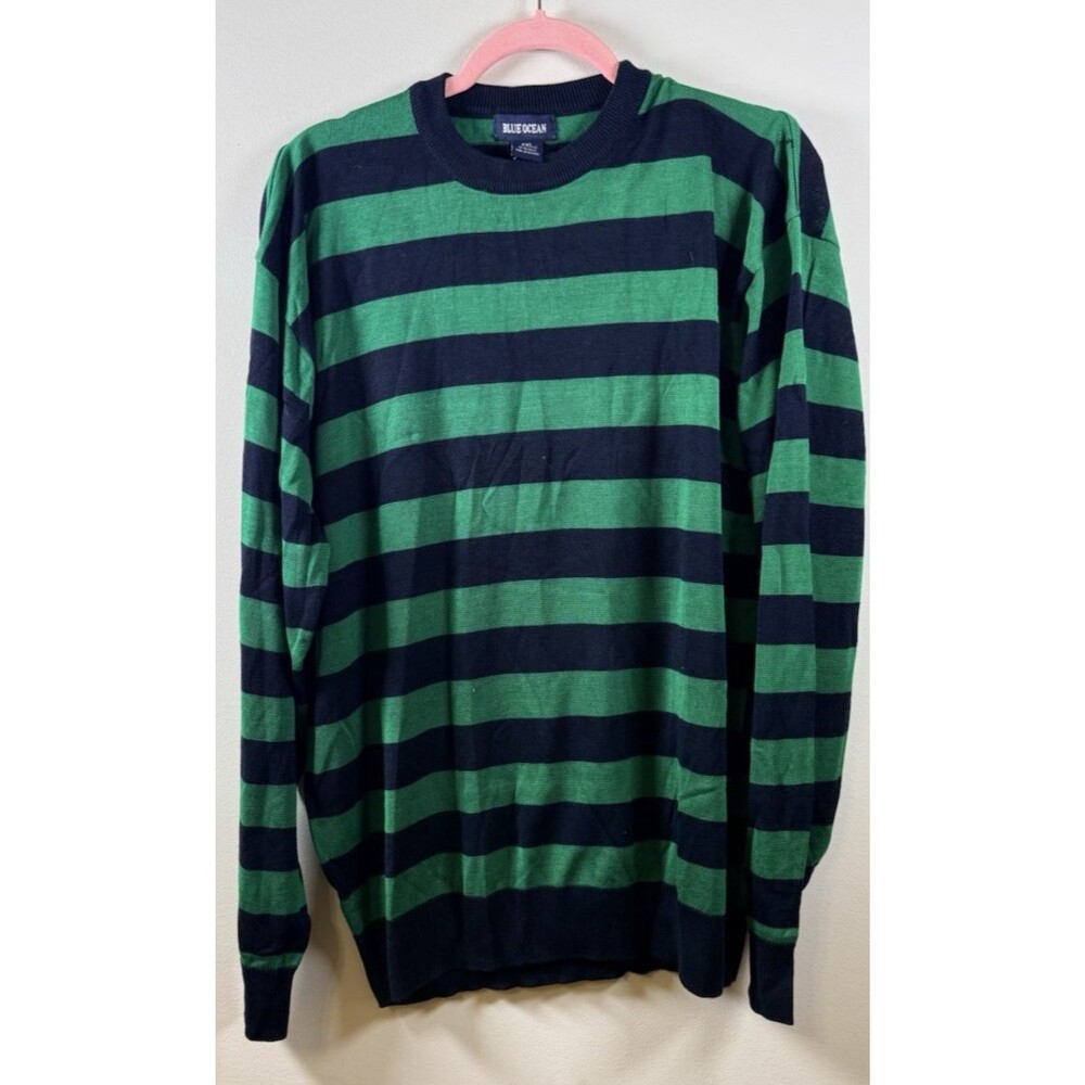 Blue Ocean Men's Striped Knit Sweater Black/Green 2XL Acrylic